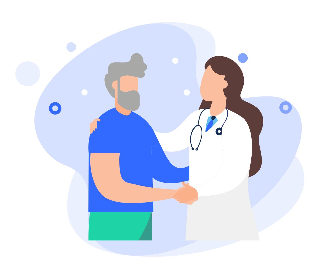 Illustration of an audiologist conducting a hearing test with a client in a clinic setting