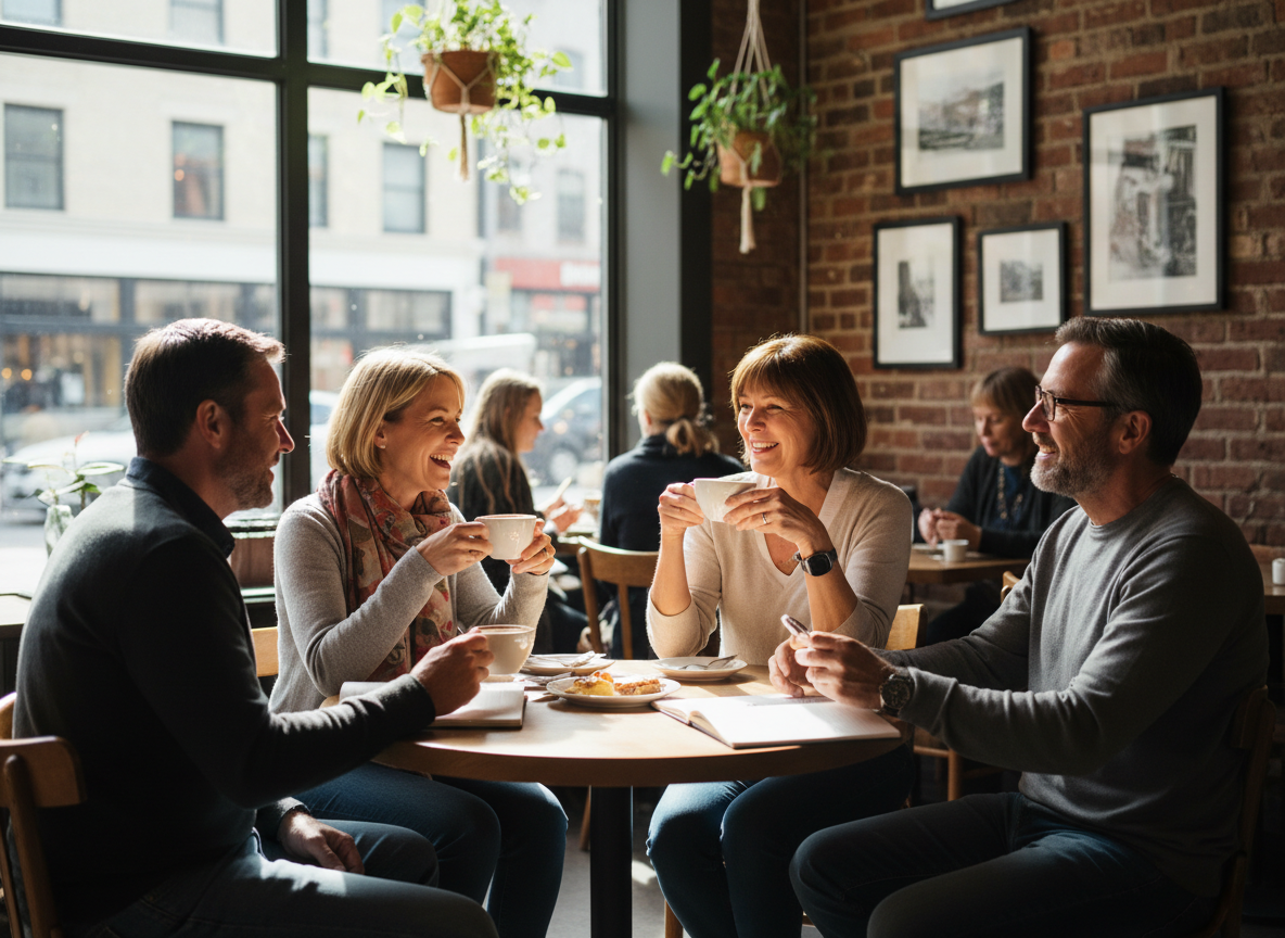 Friends drinking coffee at a cafe