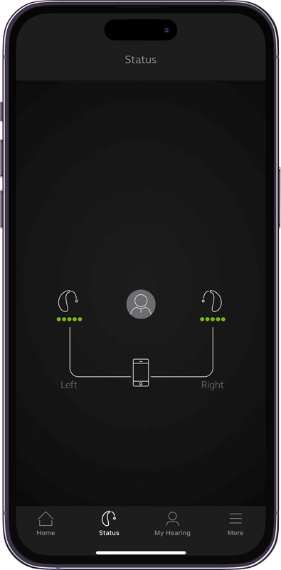 Battery status interface of the Hearing Australia app displayed on a mobile phone screen