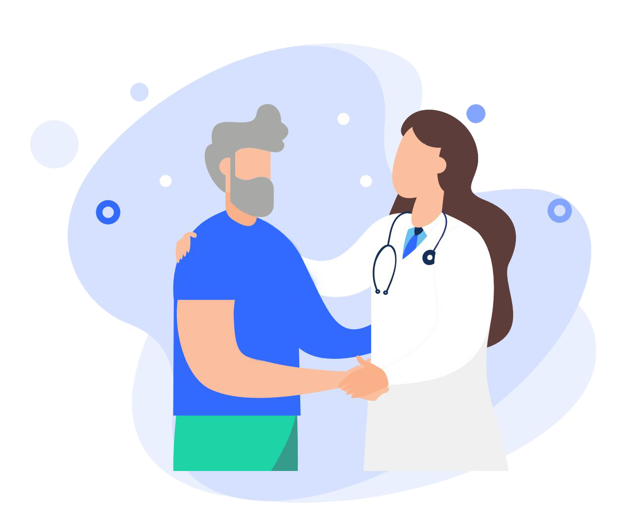 Illustration of an audiologist conducting a hearing test with a client in a clinic setting