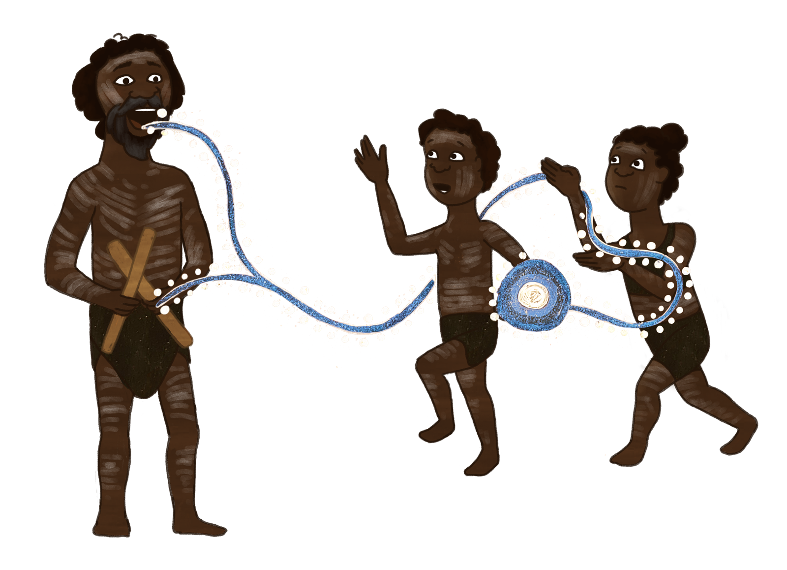 Illustration of 2 children dancing with their uncle