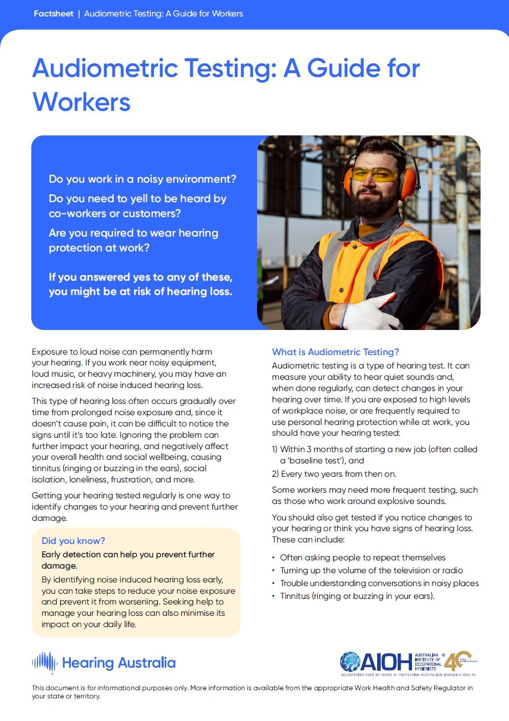 HA About - about hearing australia safe work Audiometric testing workers factsheet thumbnail