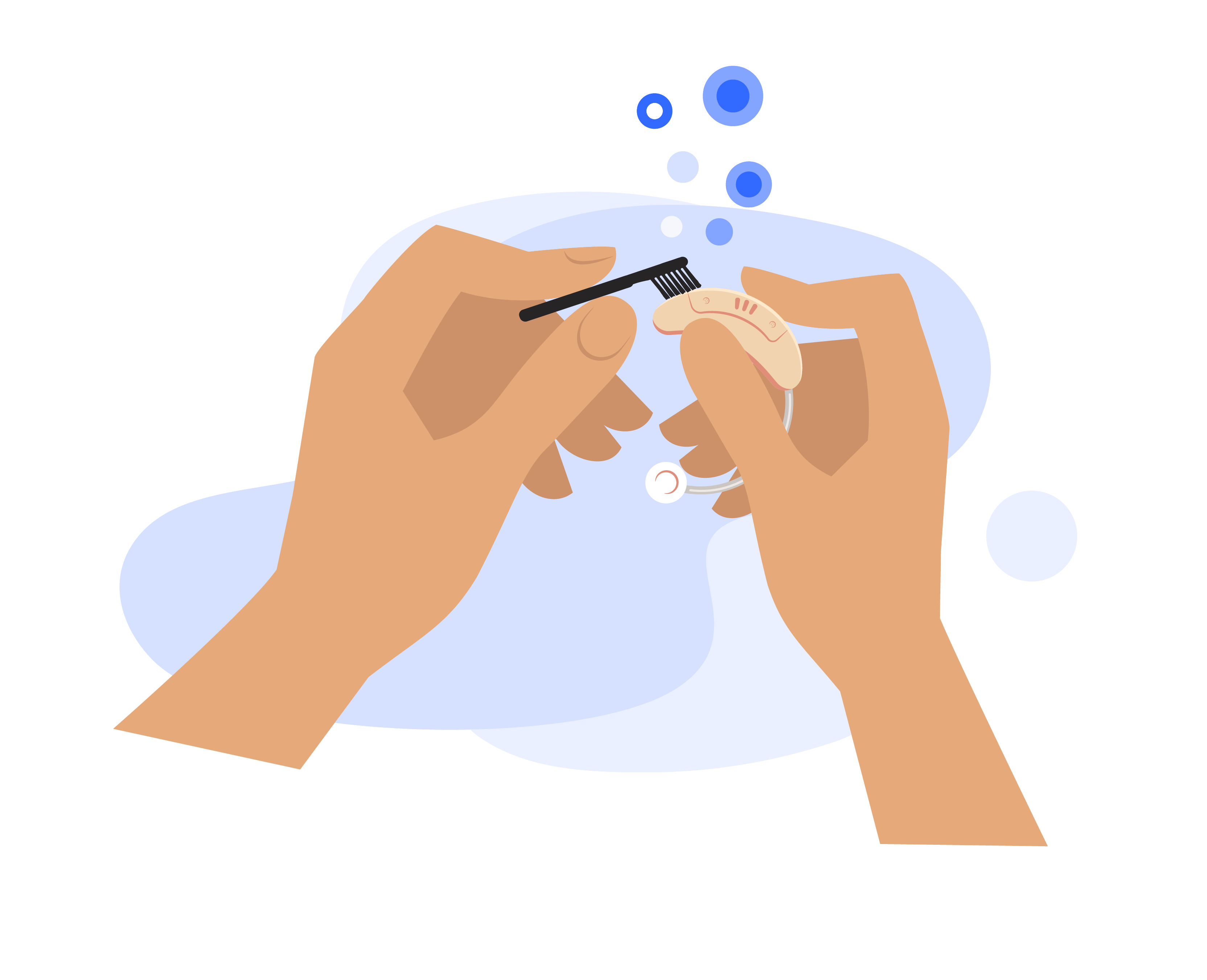 Close-up of a hand carefully cleaning a hearing aid device